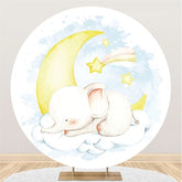 Lofaris Circle Sleepy Elephant And Moon Baby Shower Backdrop